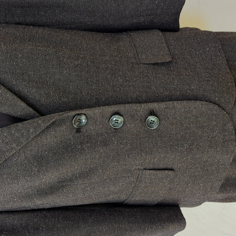 The Limited Brown Puff Sleeve Herringbone Tweed Tailored Suit Jacket Size Large - Picture 3 of 7